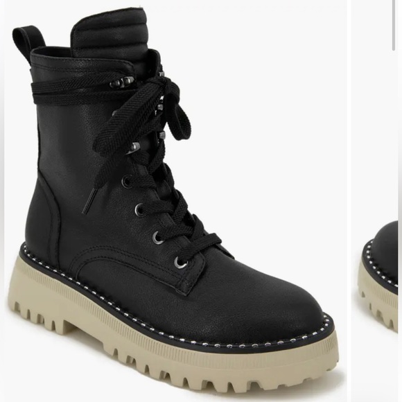 🖤KENNETH COLE Radell Lace Up Chunky Black Combat Moto Boots - Picture 2 of 2